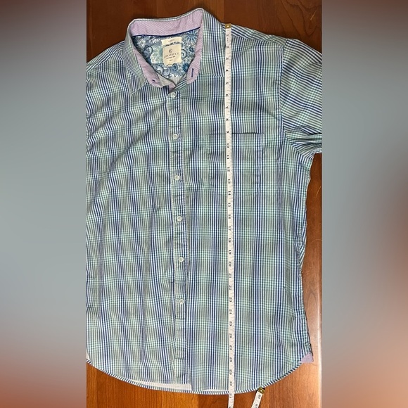 Con.Struct Short Sleeve Button Down Shirt Mens XXL Stretch Blue/Green plaid - Picture 8 of 8